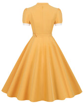 Load image into Gallery viewer, Yellow V Neck Short Sleeve Swing Vintage 1950S Dress With Belt