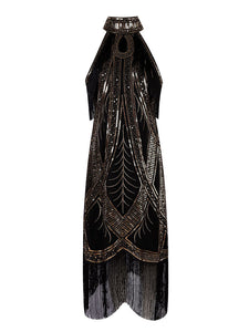 Apricot Cold Shoulder Gatsby Glitter Fringe 1920s Flapper Dress