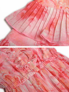 Pink Retro Palace Victorian Ruffles Long-sleeved Printed Maxi Dress