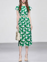 Load image into Gallery viewer, Green Fruit Embroidery Hollow Lace 1960S Vintage Fishtail Dress With Pearls Belt