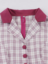 Load image into Gallery viewer, 1950S Wine Red Plaid Long Sleeve Fake Barsuit Vintage Swing Dress