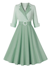 Load image into Gallery viewer, 1950s Black V Neck Plaid 3/4 Sleeve Vintage Swing Dress With Belt