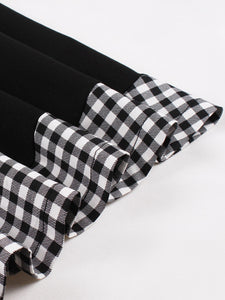 Black Plaid Off Shoulder Short Sleeve 1950S Vintage Dress