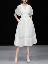 Load image into Gallery viewer, White Lapel Trench 1950S Vintage Organza Dress