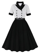 Load image into Gallery viewer, 1950S Black Stripe Turndown Collar Short Sleeve Vintage Dress