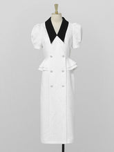 Load image into Gallery viewer, White V Neck Short Sleeve 1940S Bodycon Vintage Dress