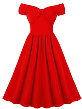 Load image into Gallery viewer, Red Off Shoulder Short Sleeve Vintage Swing Dress