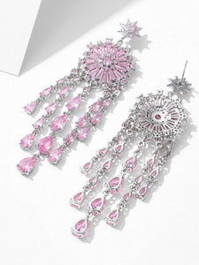 Luxury Solar Zircon Tassel Artifact Earrings