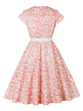 Load image into Gallery viewer, Pink Peter Pan Collar Polka Dots 1950s Vintage Swing Dress