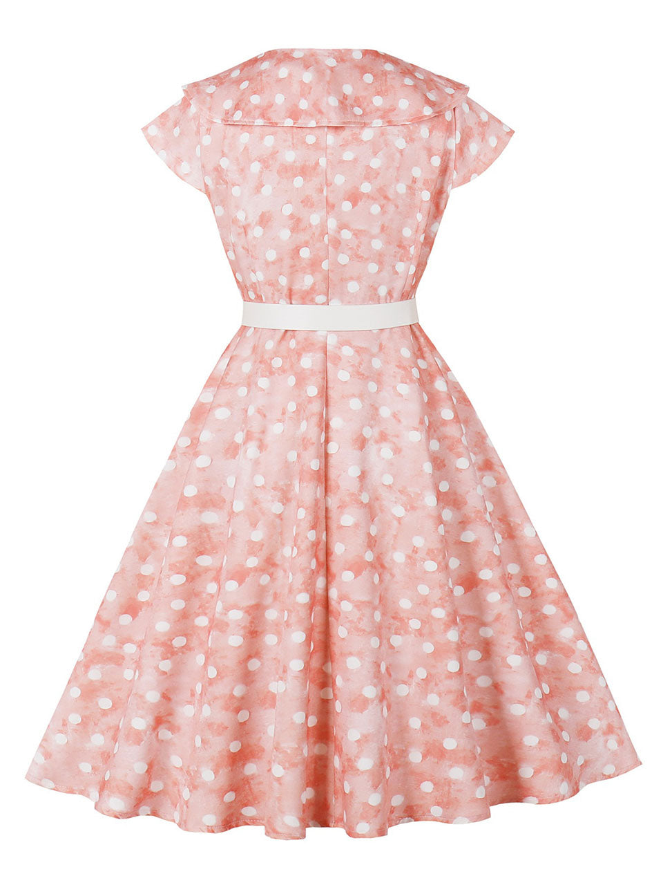Pink Peter Pan Collar Polka Dots 1950s Vintage Swing Dress, Pink / 2XL