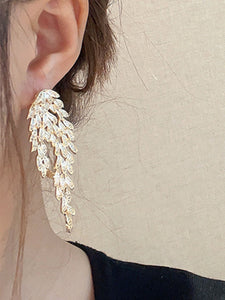 Luxurious Multi-layered Leaf Rhinestone Tassel Long Earrings