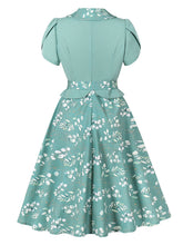 Load image into Gallery viewer, Green Peter Pan Collar Floral 1950s Vintage Swing Dress