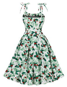 Christmas Green Spaghetti Strap Vintage Swing Dress