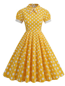 Red Polka Dots Peter Pan Collar 1950S Dress With Pockets