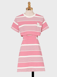 Pink Stripe Fake Two Piece Design 1950S Vintage Sports Dress