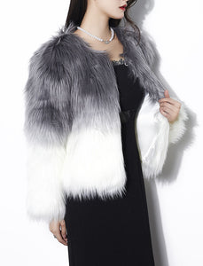 Gradient Color Faux Fur Long Sleeve Coat Women Winter Coat