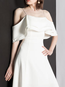White Strapless Off Shoulder Ruffle Dress