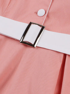1950S Turndown Collar Solid Color Short Sleeve Vintage Dress