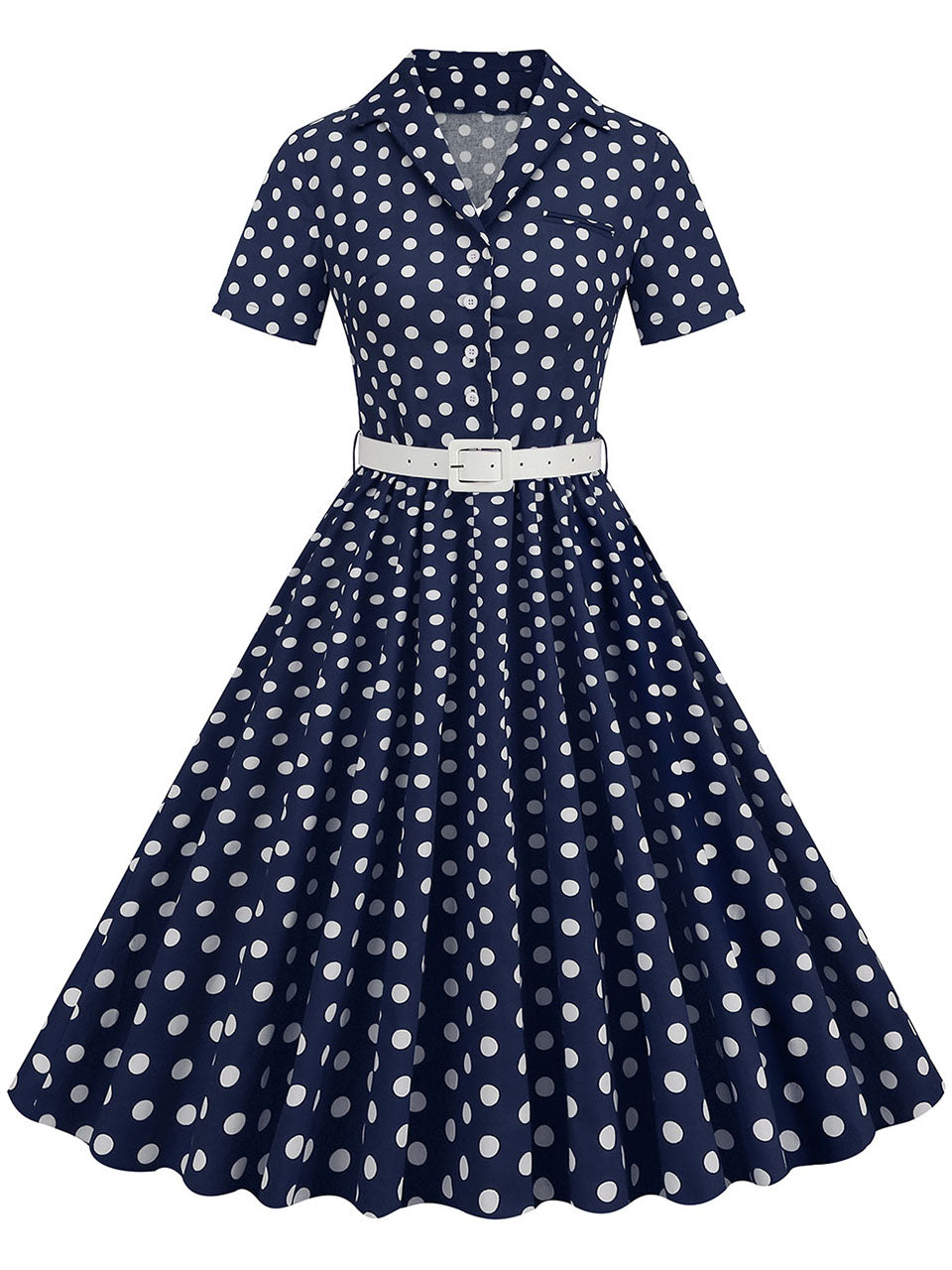 Polka Dots 1950S Vintage Shirt Swing Dress, Navy / 2XL