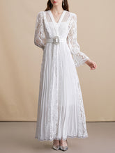 Load image into Gallery viewer, White V Neck Long Sleeve Classic 1950S Vintage Lace Dress