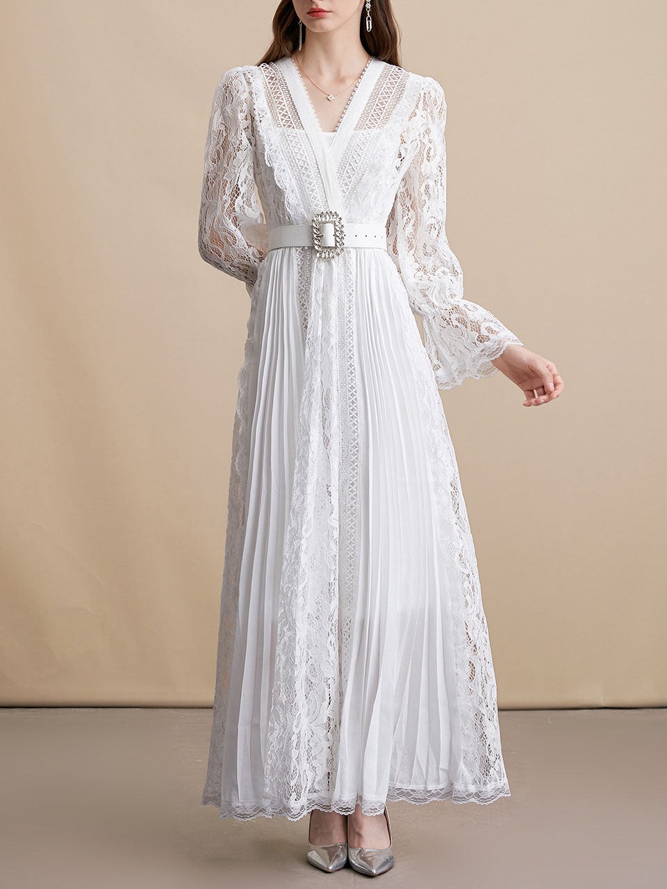 chinese dress ladies Between Two Worlds Vintage Lace Maxi Dress in Ivory Ivory / L