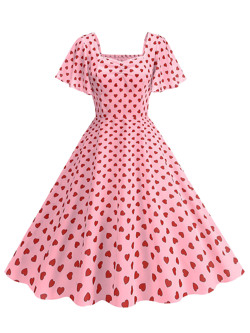 vintage style swing dress Pink Square Neck Sweet Heart Swing 1950S Vintage Dress, Pink / XL