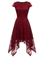 Load image into Gallery viewer, Autumn Lace Crew Neck Cap Sleeve Irregular Hem 50s Party Dress