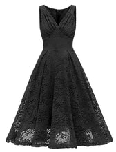 Load image into Gallery viewer, Solid Color Lace Sleeveless V Neck 50s Party Swing Dress