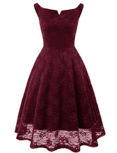 Load image into Gallery viewer, Solid Color Lace Cap Sleeve 50s Party Swing Dress