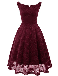Solid Color Lace Cap Sleeve 50s Party Swing Dress