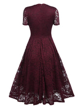 Load image into Gallery viewer, Solid Color Lace Short Sleeve V Neck 50s Party Swing Dress