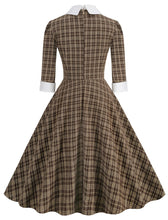 Load image into Gallery viewer, Big BowKnot Brown Plaid 3/4 Sleeve 1950S Vintage Dress Inspired By Mrs. Maisel