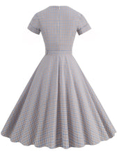 Load image into Gallery viewer, Sweat V Neck Plaid 1950S Vintage Swing Dress