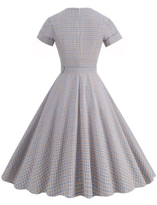 Sweat V Neck Plaid 1950S Vintage Swing Dress