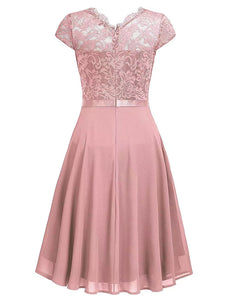 Solid Color Lace Cap Sleeve 50s Party Chiffon Swing Dress