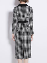 Load image into Gallery viewer, Black and White Houndstooth Peter Pan Collar Vintage Bodycon Dress