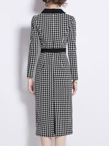 Black and White Houndstooth Peter Pan Collar Vintage Bodycon Dress