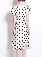 Load image into Gallery viewer, Black Polka Dots Vintage Puff Sleeves Bodycon Dress
