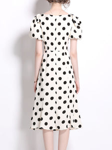 Black Polka Dots Vintage Puff Sleeves Bodycon Dress