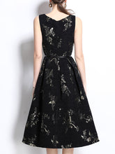 Load image into Gallery viewer, Black Luxury Flower Print Sleeveless High Waist Swing Vintage Dress With Pockets