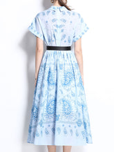 Load image into Gallery viewer, 1940S Classic Shirt Collar Vintage Print Cotton Dress with Belt
