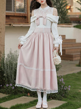 Load image into Gallery viewer, Sweetheart Pink Cold Shoulder Lace Long Sleeve Vintage Dress
