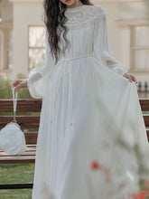 Load image into Gallery viewer, Vintage White Lace Fringe Flowing Boho Wedding Maxi Dress