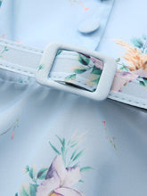 Load image into Gallery viewer, Mrs. Maisel Inspired 1950s Blue Floral Print Swing Dress for Women with Lapel Collar