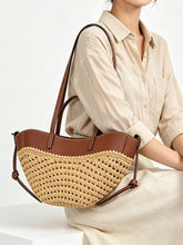 Load image into Gallery viewer, 1950S Woven Raffia Tote Bag with Leather Trim Beach Vintage Handbag for Women