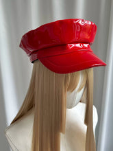Load image into Gallery viewer, Red Patent Leather Biker Hat