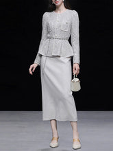 Load image into Gallery viewer, 2PS Grey Long Sleeve Coat With Swing Skirt Suit