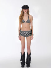Load image into Gallery viewer, Black and White Crochet Navycore Striped Triangle Bikini Two Piece Swimwear