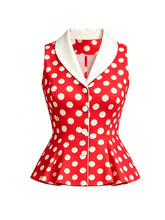 Load image into Gallery viewer, 1950s Vintage Red Polka Dot Shawl Collar Peplum Vest Top Rockabilly Style
