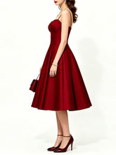 Load image into Gallery viewer, Women's Red Satin A-Line Sweetheart Neckline Spaghetti Strap Prom &amp; Cocktail Party Dress
